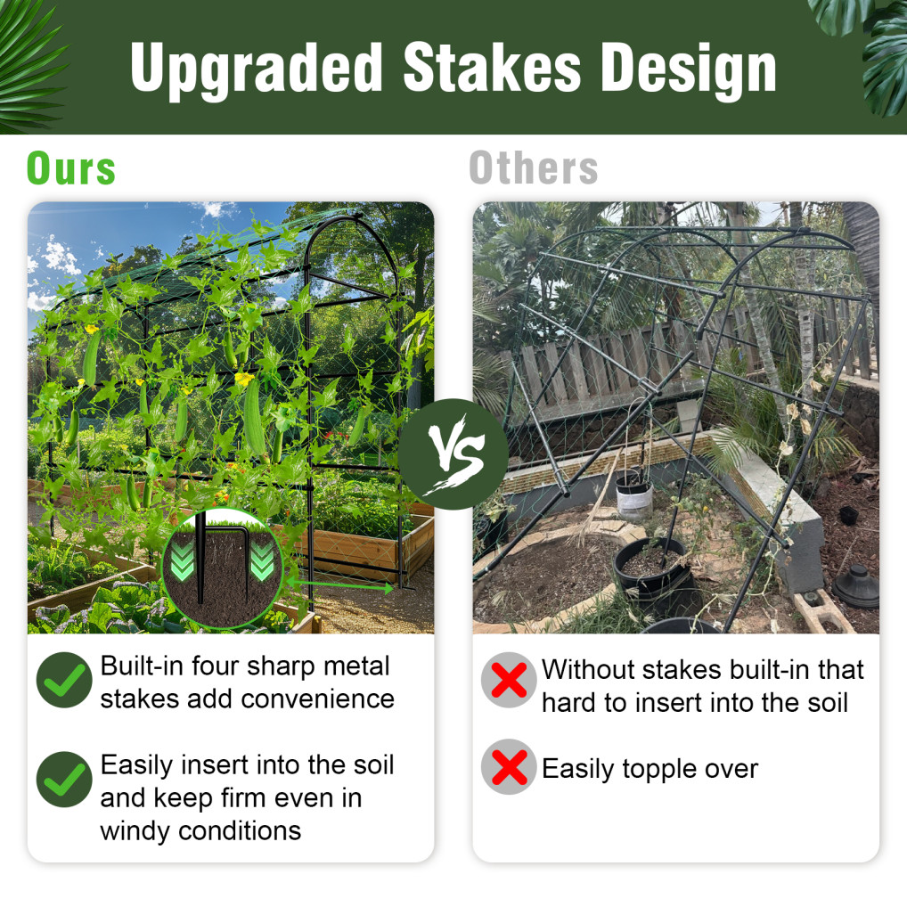 Garden Trellis Tall Cucumber Trellis Arch for Climbing Plants w/ Trellis Netting