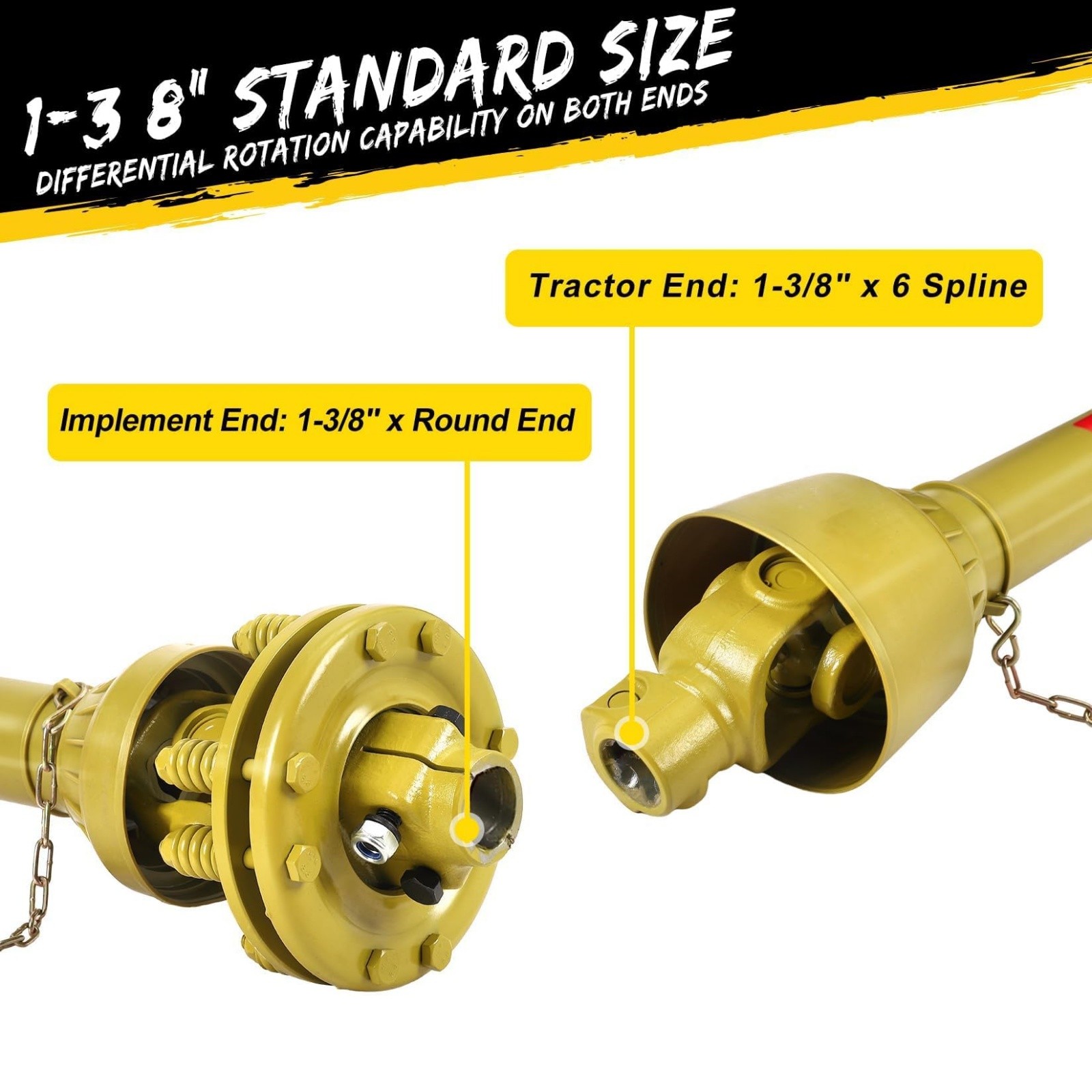 1-3/8" PTO Drive Shaft & Slip Clutch, 31.5"-41" 6 Spline Both Ends PTO Friction