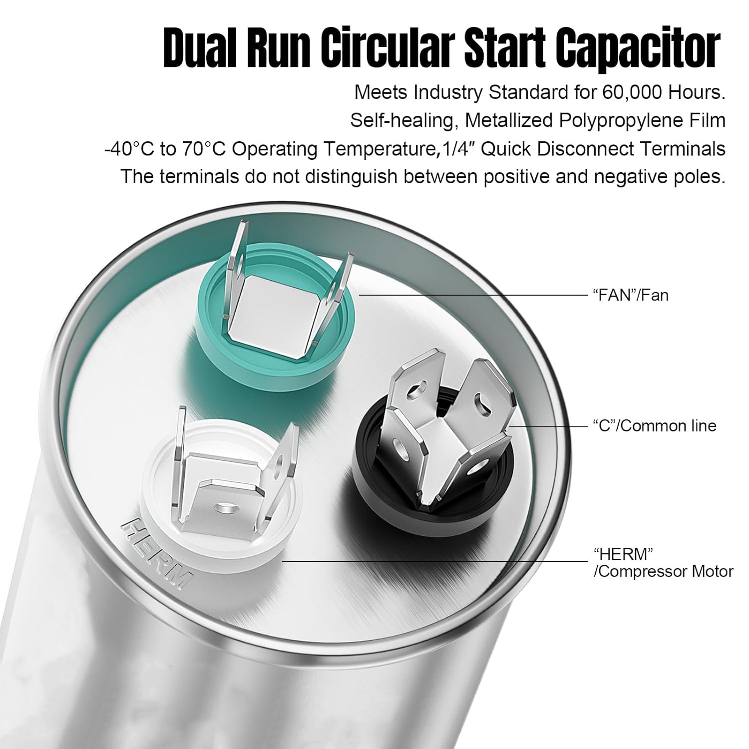 60/5 uF 60+5 MFD Capacitor 370 440 VAC Dual Run Capacitor AC Universal -10 Pack