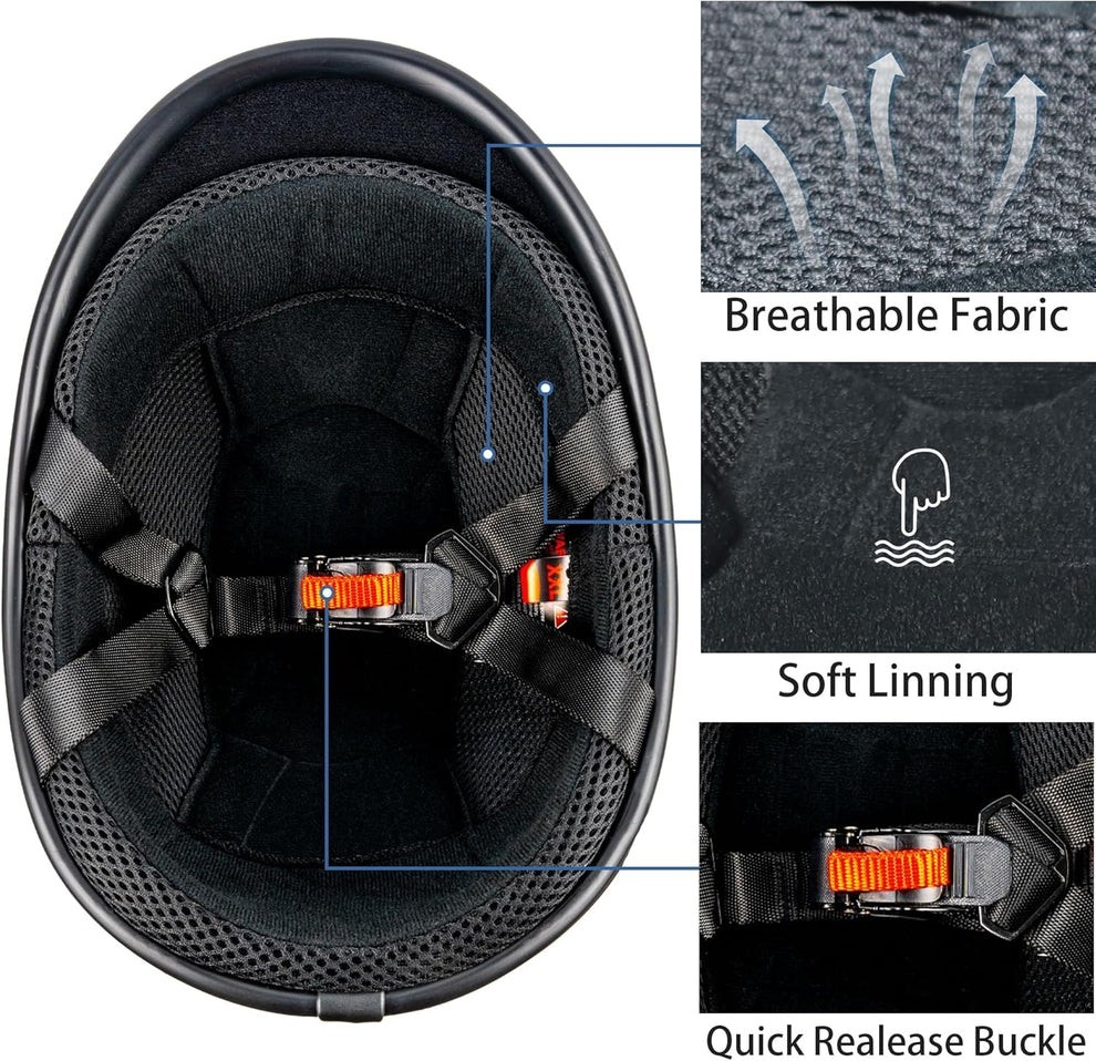 DOT Approved Half Shell Motorcycle Helmet Hawk Style Matte Black Open Face M Siz