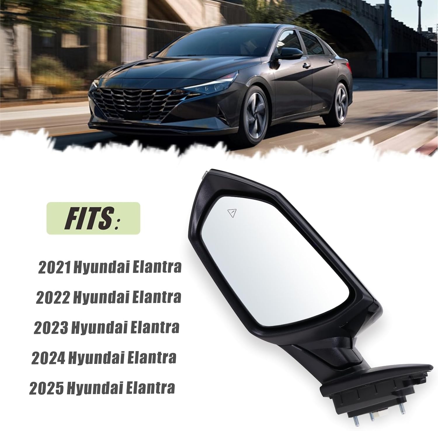Left Driver Side Mirror for 2021-2025 Hyundai Elantra Manual Power Heated Black