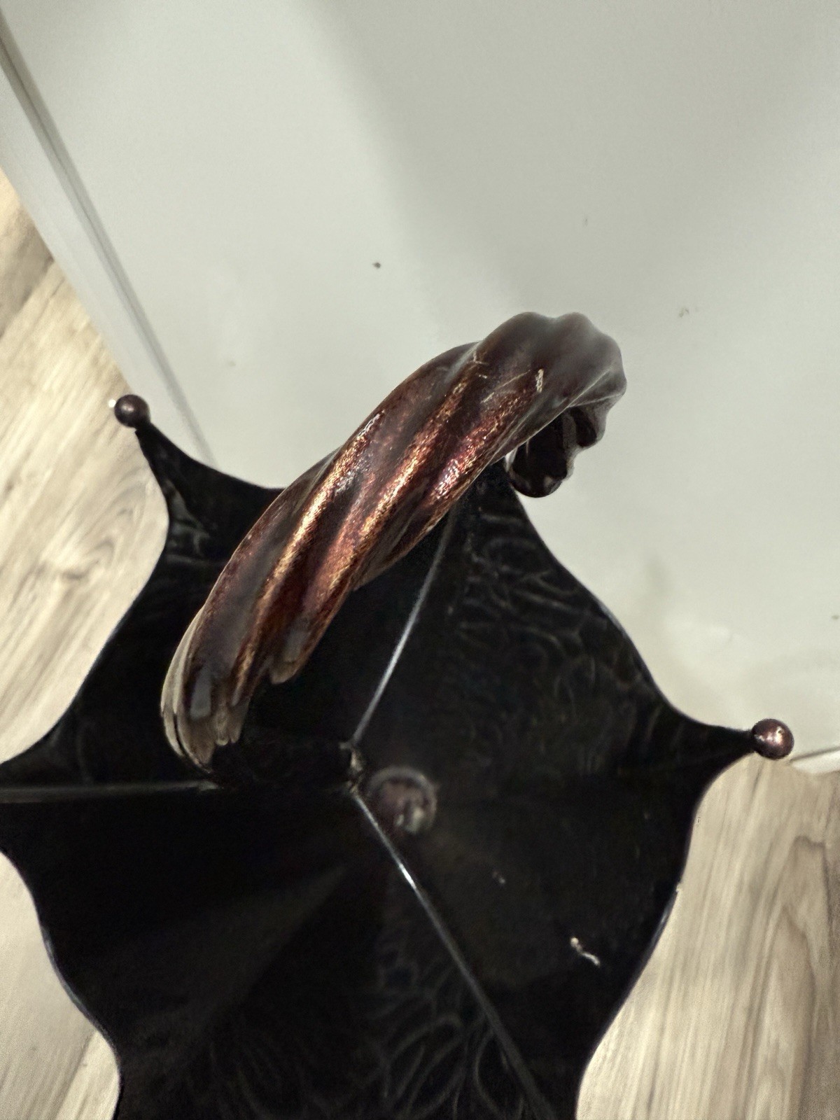 Vintage Brass Copper Teal Umbrella Stand Holder Canes Hollywood Regency