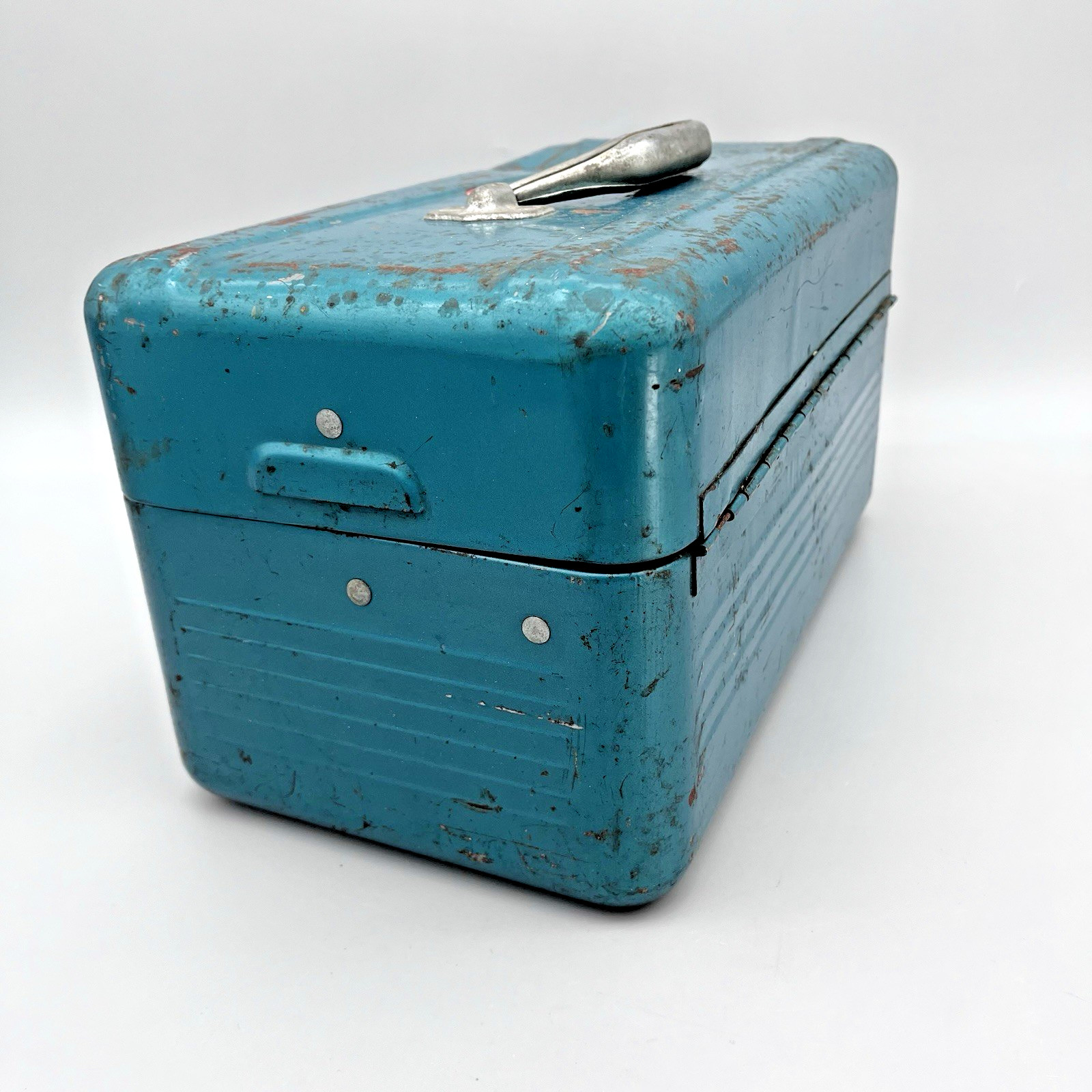 VTG Simonsen Green Teal Metal Tool Tackle Box 14" x 8" 2 Trays Industrial Patina