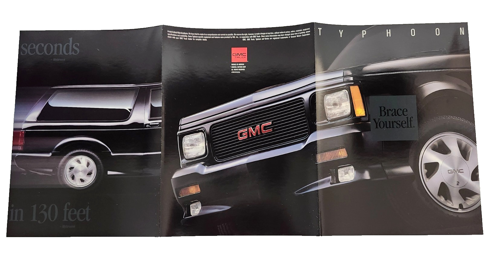 New Original 1992 - 93 GMC Typhoon SUV Dealership Fold Out Poster Sales Brochure