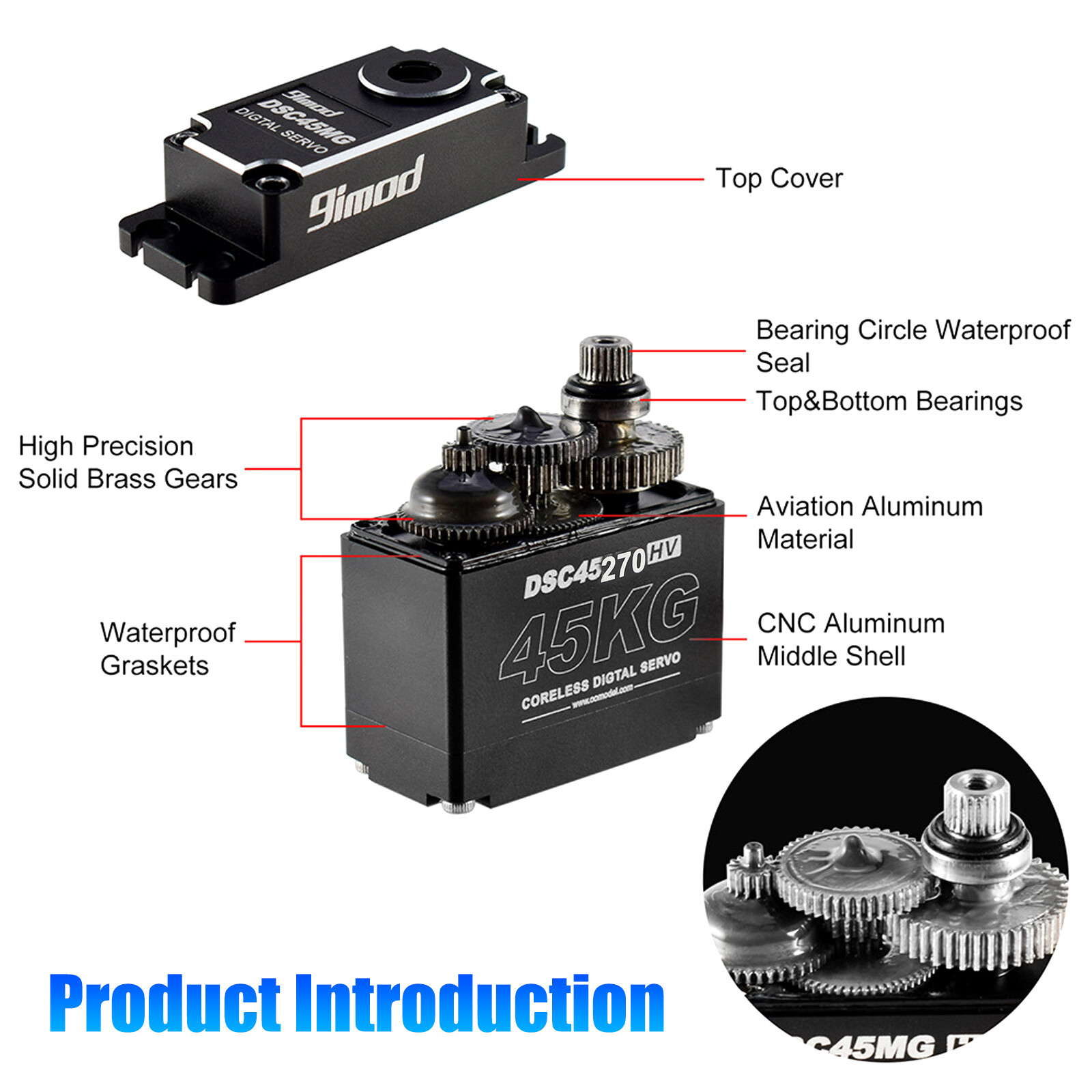 45KG Waterproof Digital Servo DSC45MG Metal Gear High Torque for 1/10 RC Crawler
