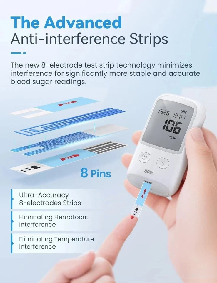 Diabetes Test Kit Blood Sugar Glucose Monitor Meter 206 Pcs Strip Tester Machine