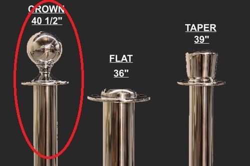 ROPE STANCHION, 10 PCS SET, CROWN TOP, MIRROR POLISH S.S. 12" DOMED BASE