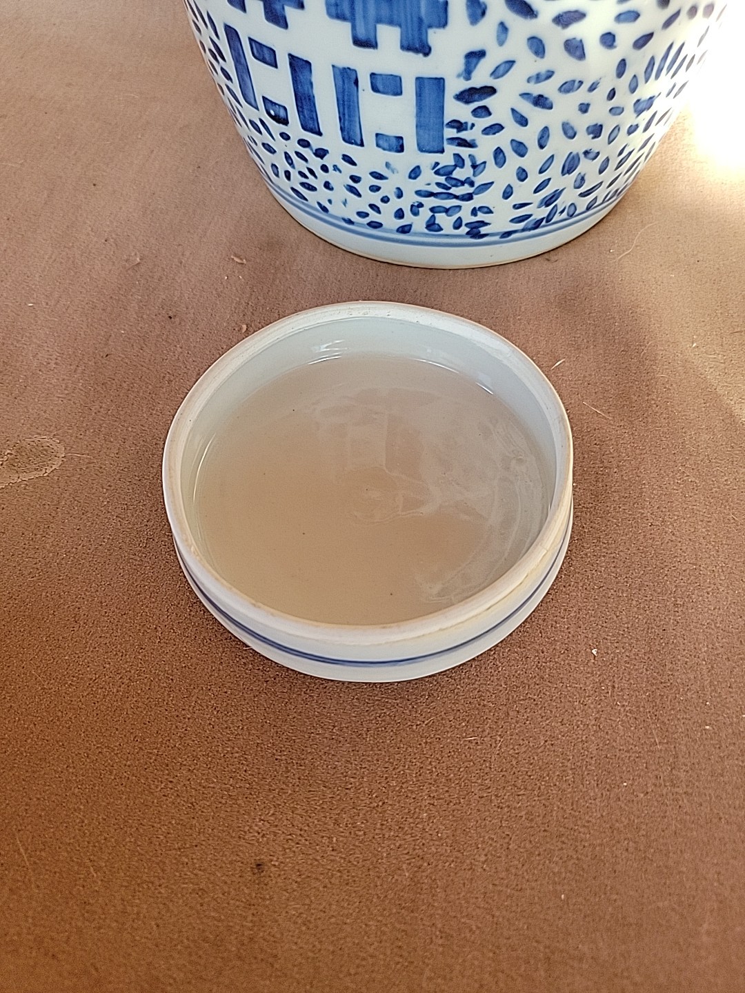 Vintage Chinese Ginger Jar & Lid Blue and White Porcelain Double Happiness 10"