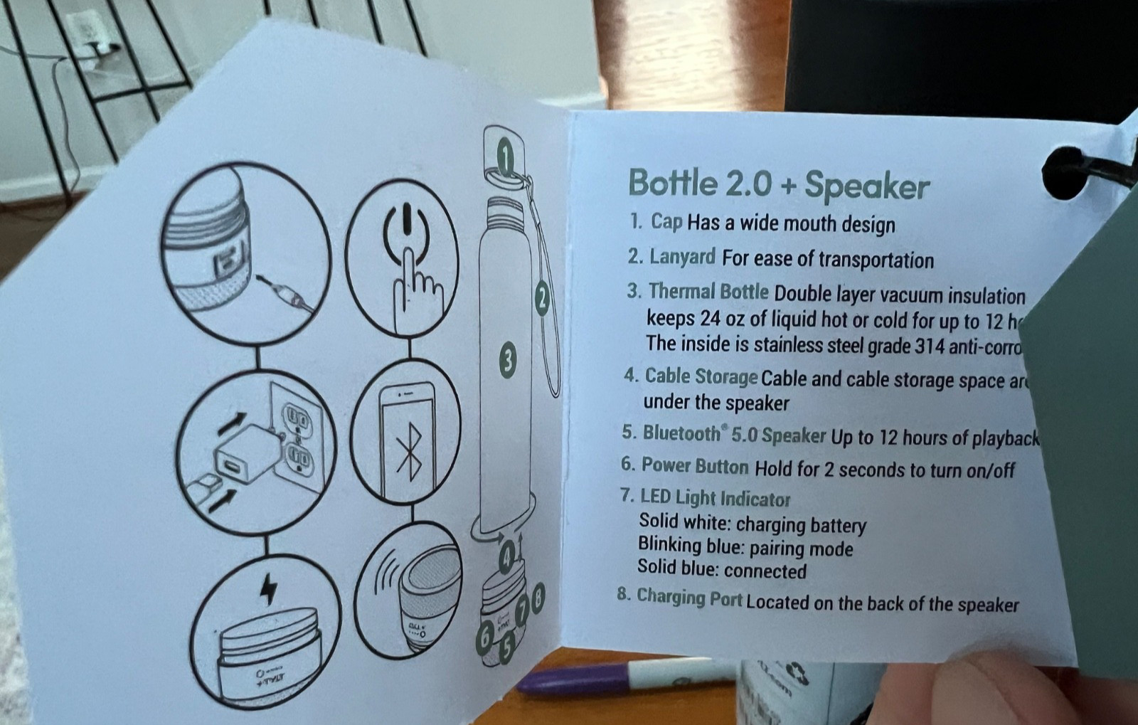 TYLT Hydration Bottle 2.0 - 24oz - Flip Straw - Bluetooth Speaker - NEW