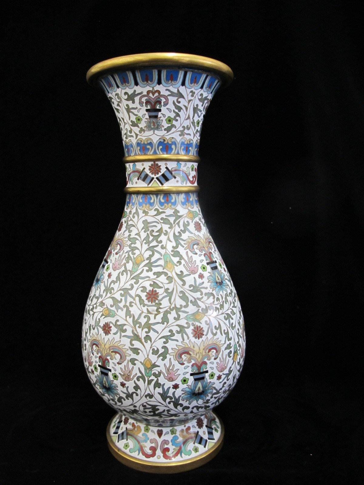 Large CHINESE White Enamel CLOISONNE Colorful FLOWER Vase Pair