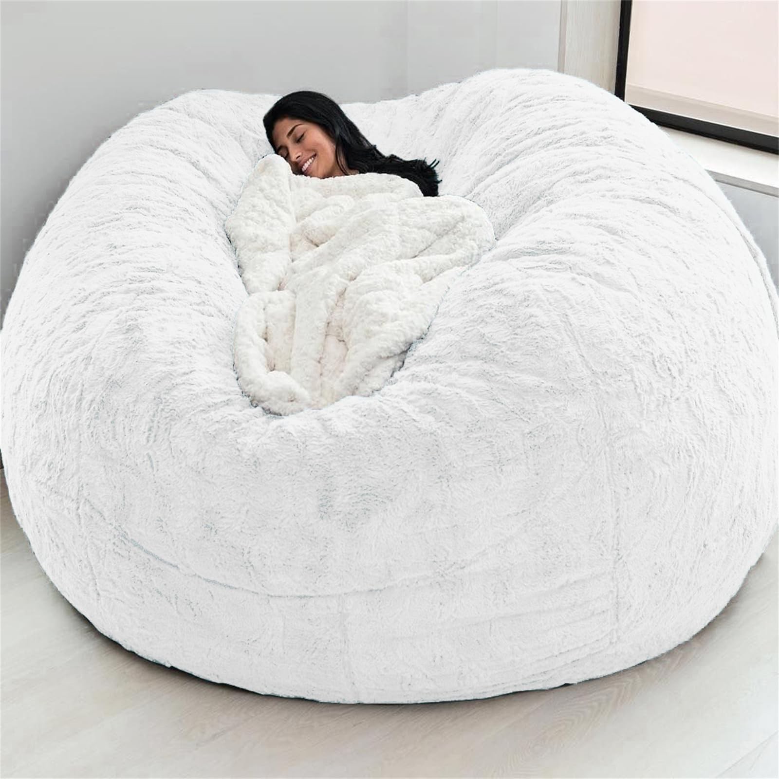 jecrizy Giant Bean Bag Chair Cover Soft PV Velvet Sofa White 6ft Size 6ft
