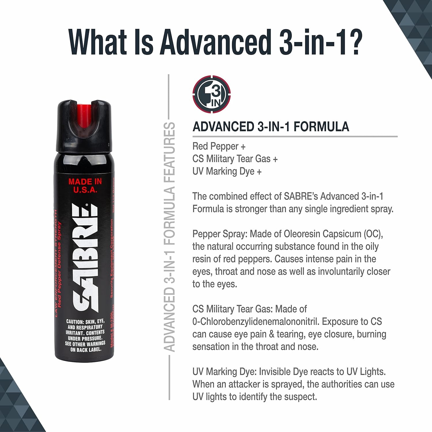 SABRE Magnum 3-in-1 Pepper Spray M-120L - Police Strength Tactical Size 4.36 oz