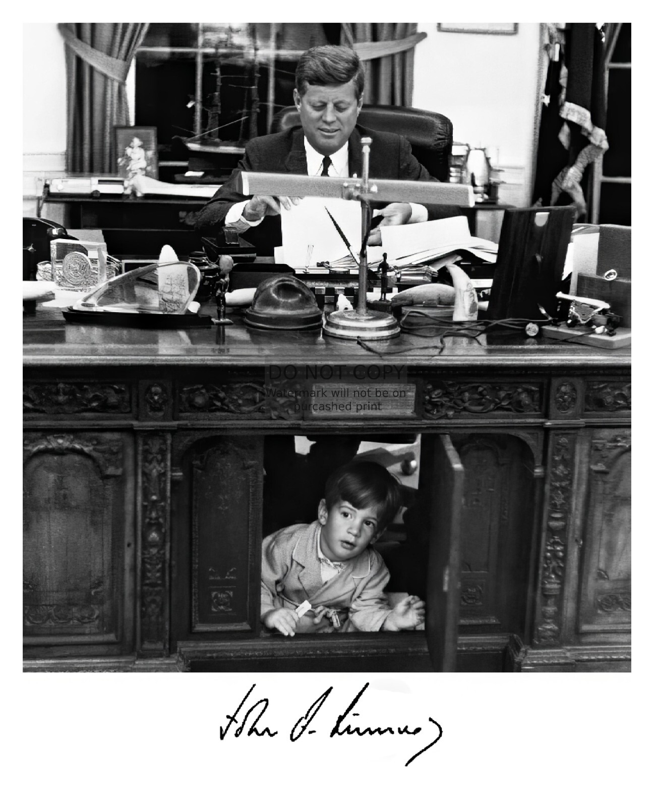PRESIDENT JOHN F. KENNEDY & JOHN JR. AUTOGRAPHED 8X10 B&W PHOTOGRAPH