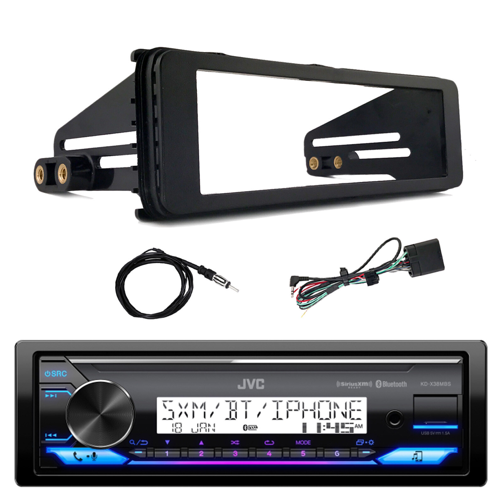 JVC in-Dash Marine Bluetooth Receiver, Antenna, 98-2013 Harley Radio Install Kit