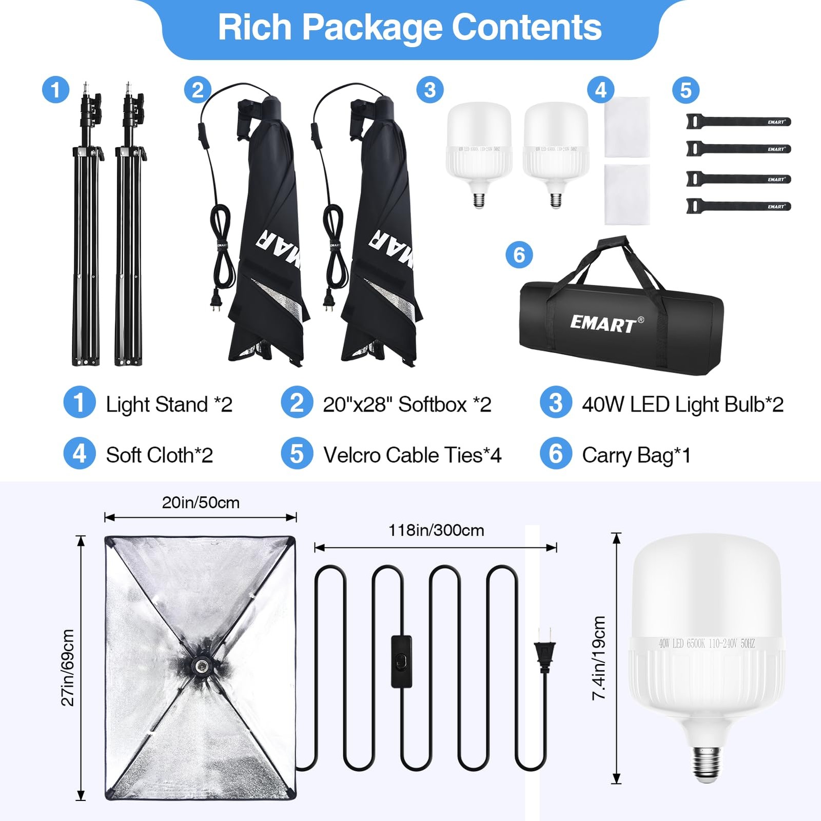 Softbox Photography Lighting Kit, 20"x28" Professional Softbox Lighting Kit w...