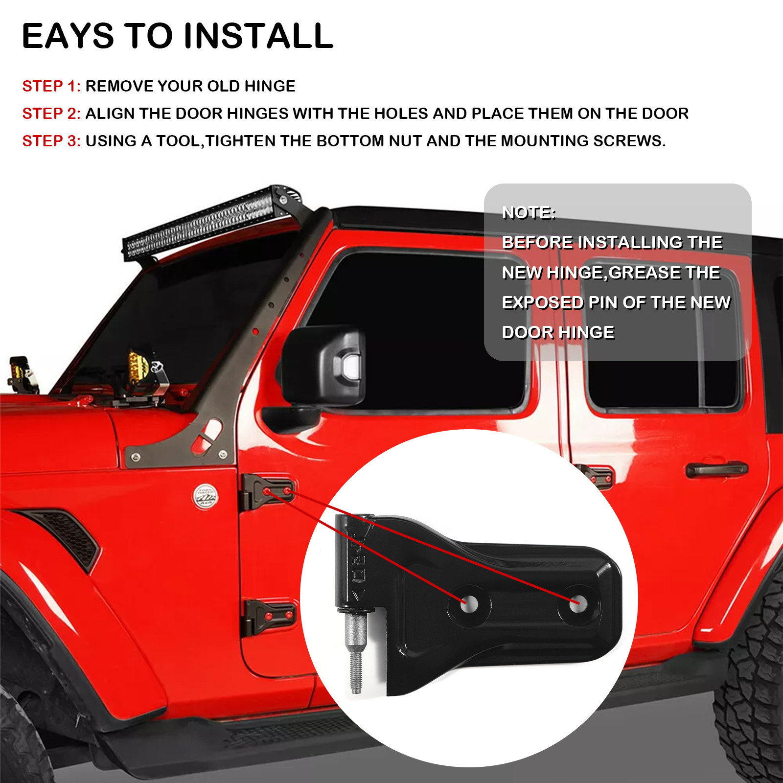 Hooke Road 16Pcs Door Hinges Replacement Fit 18-25 Wrangler Jeep JL Gladiator JT