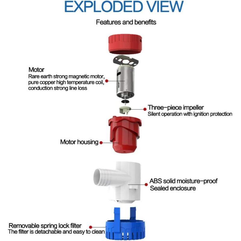 1100GPH 12V Electric Marine Submersible Bilge Sump Water Pump Boat 1-1/8" Hose