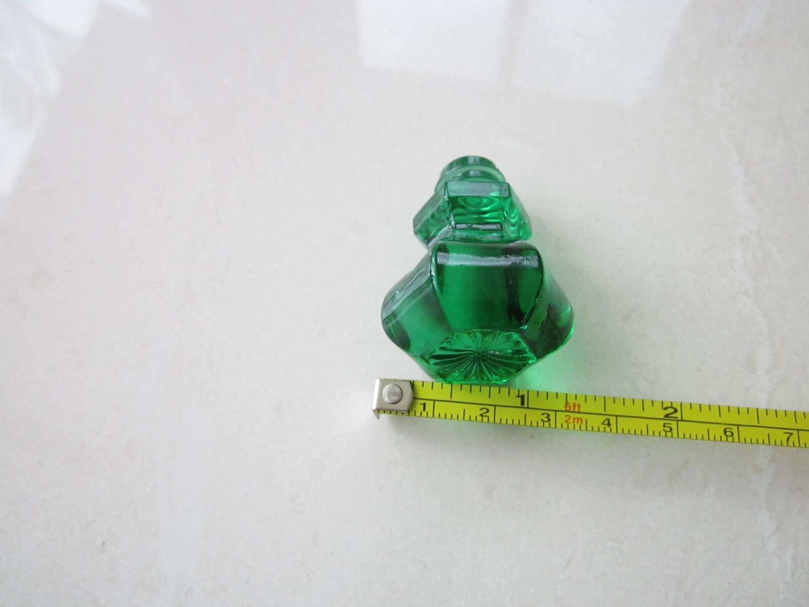 OLD STYLE EMERALD GREEN Threaded Glass Cabinet Drawer Knob Sandwich Glass