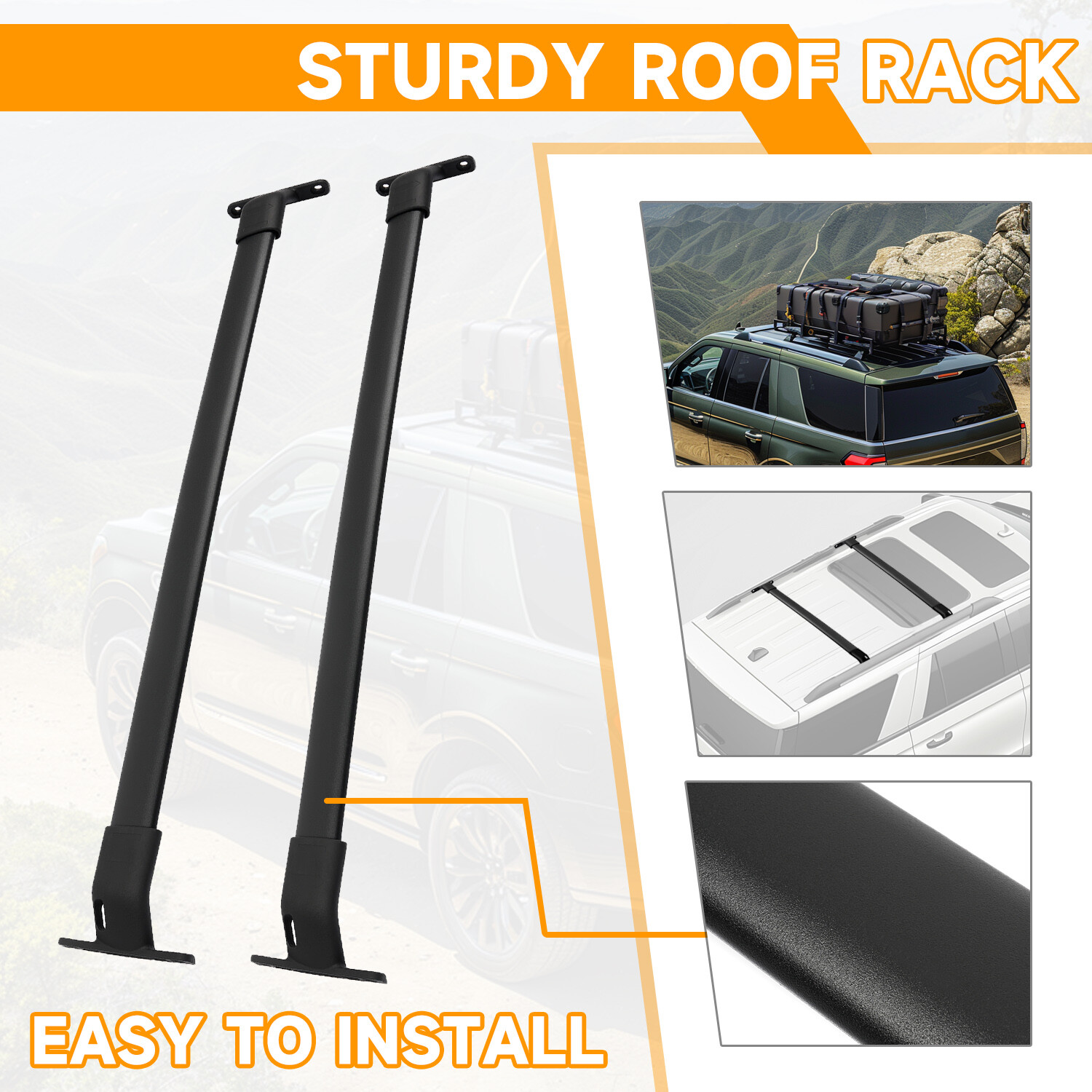 Roof Rack Rail Crossbars Black Set 2-pc w/ Hardware For Ford Expedition 18-24