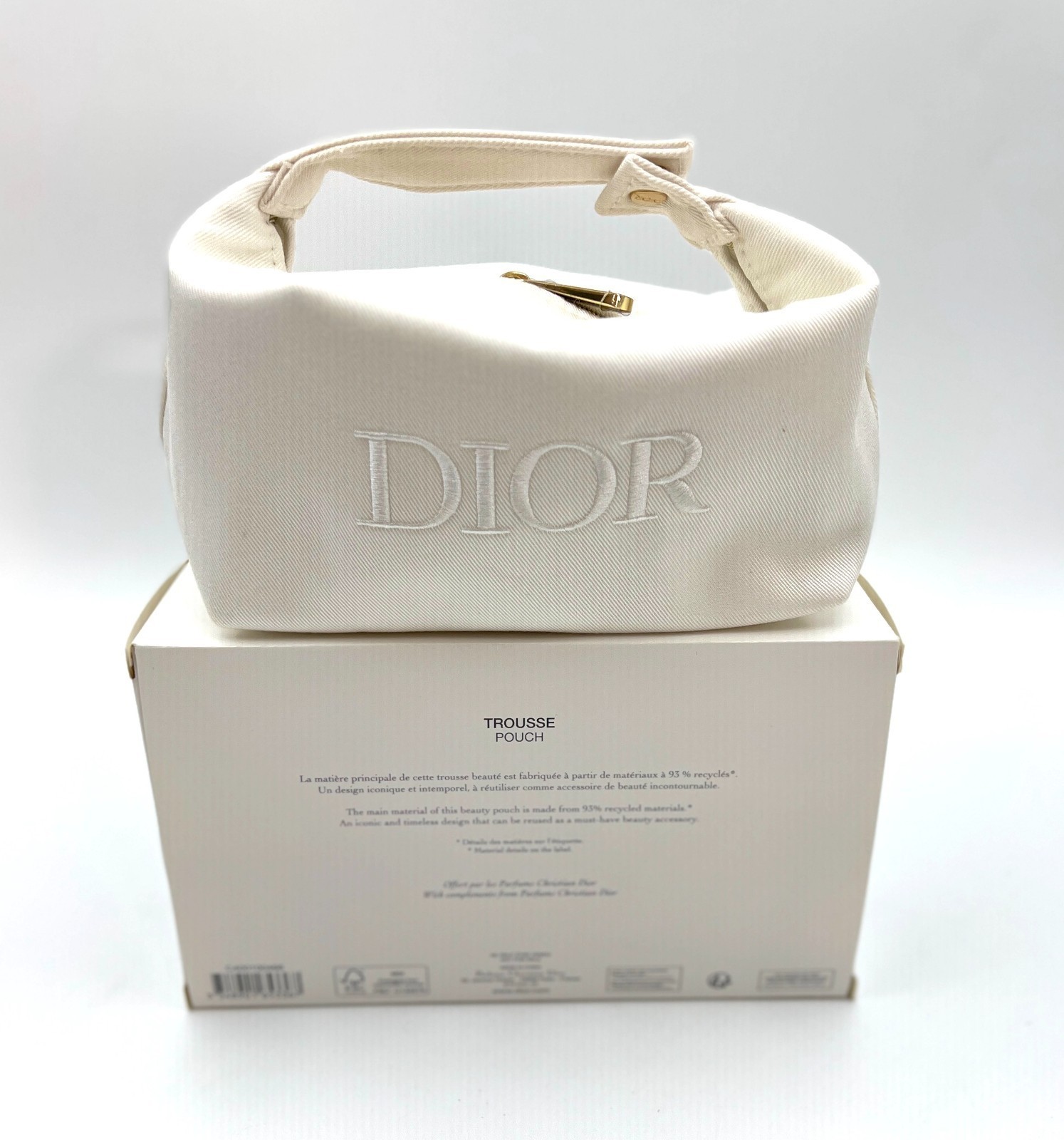Christian Dior Cosmetic Makeup Bag Pouch With Top Handle New in Box!~ White