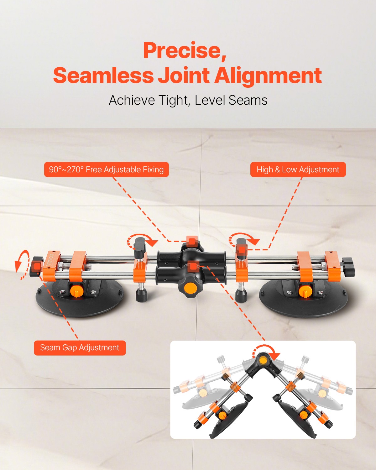 VEVOR Seam Setter 6" Suction Cup 90° - 270° Adjustable Seam Joining & Leveling
