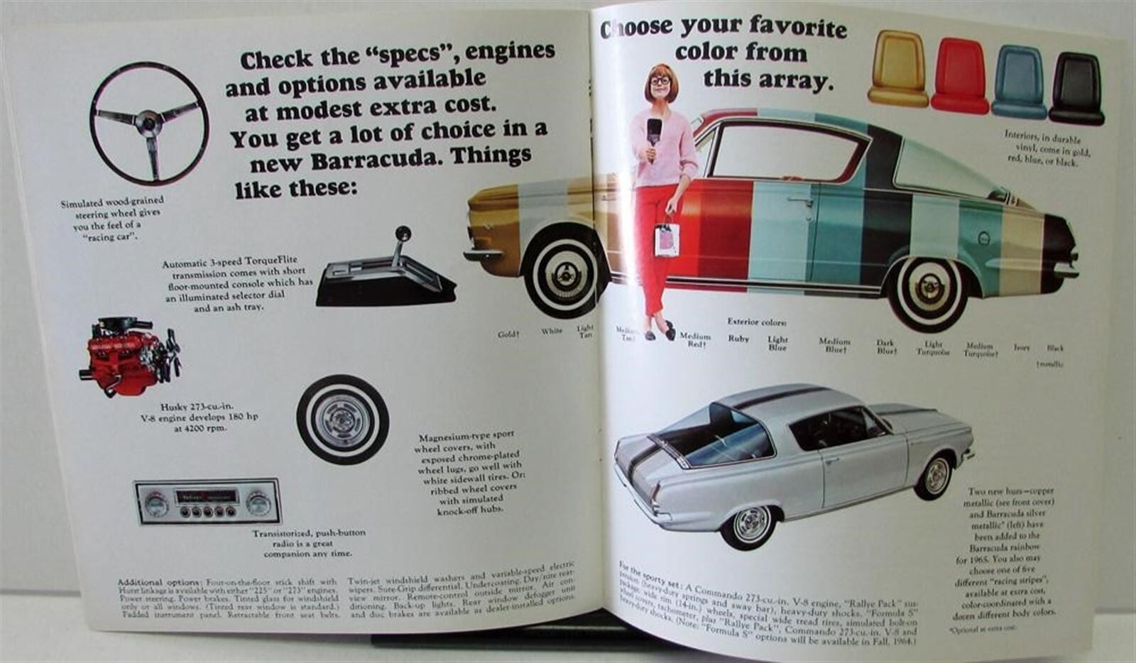 1965 Plymouth Dealer Color Sales Brochure Barracuda Fastback Features Options
