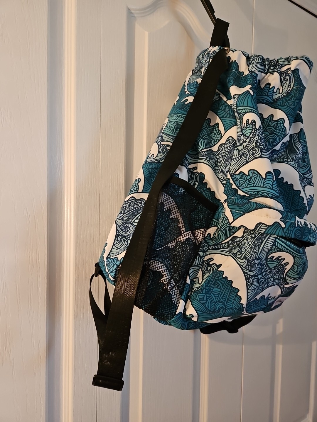 Risefit Drawstring Backpack with Mesh Pockets String Gym Bag Blue Waves