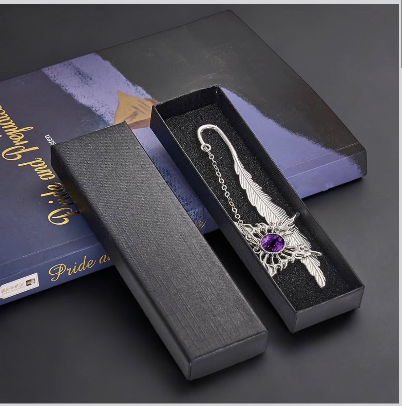 Metal Feather Butterfly Bookmark Silver Purple