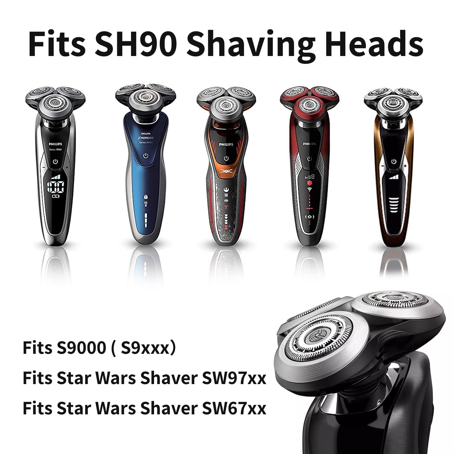 SH90 Replacement Heads (with Whole Base) for Philips Norelco Shavers Series 9000