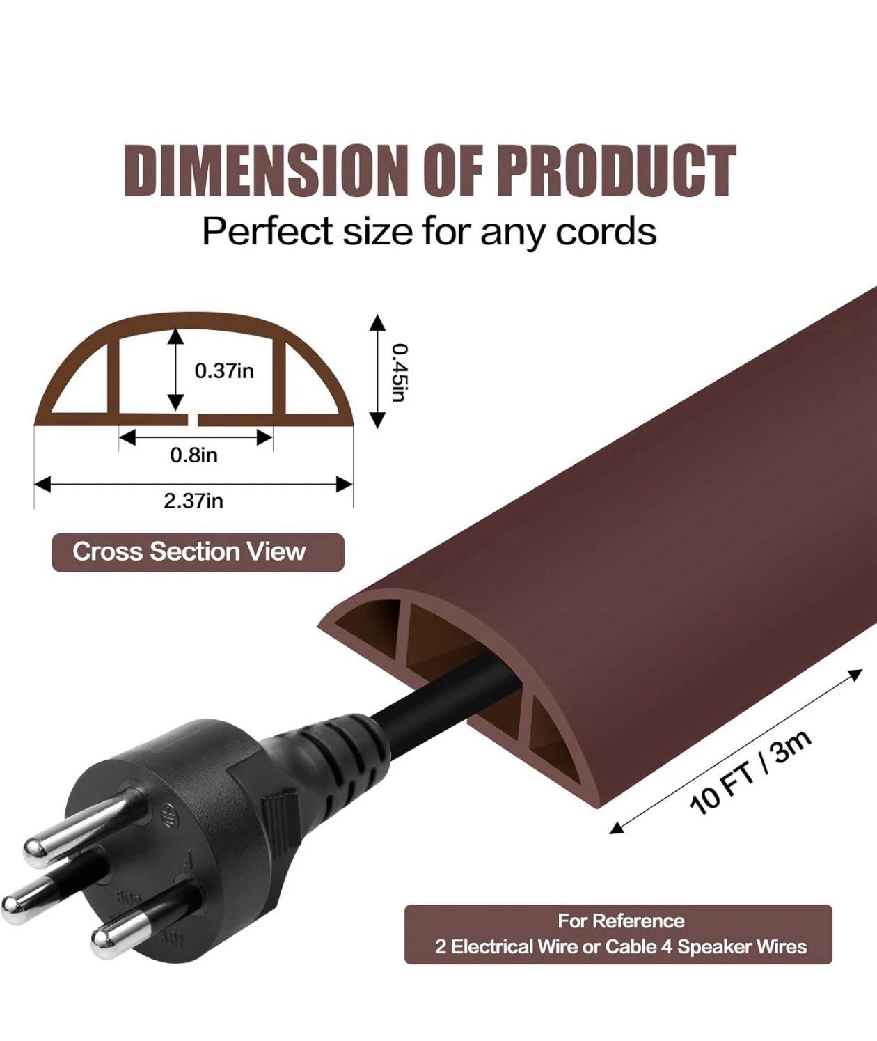 10Ft Floor Cord Cover Self Adhesive Cord Hider Floor 10Ft Floor Cable Protector