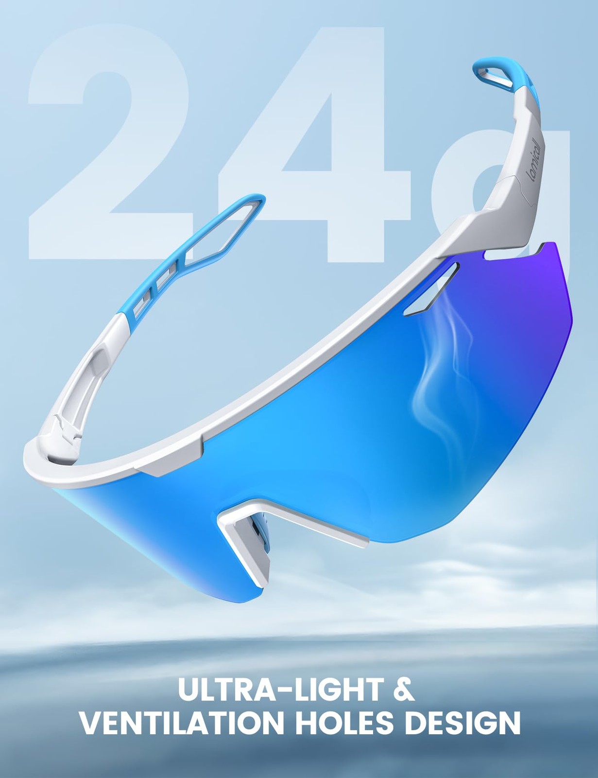 Lamicall Polarized Sports Sunglasses for Men One Size, White Frame-blue Lens