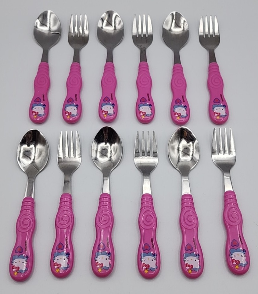 Pink Hello Kitty Children Kid's Toddler Flatware 6 Forks & 6 Spoons Zak Designs