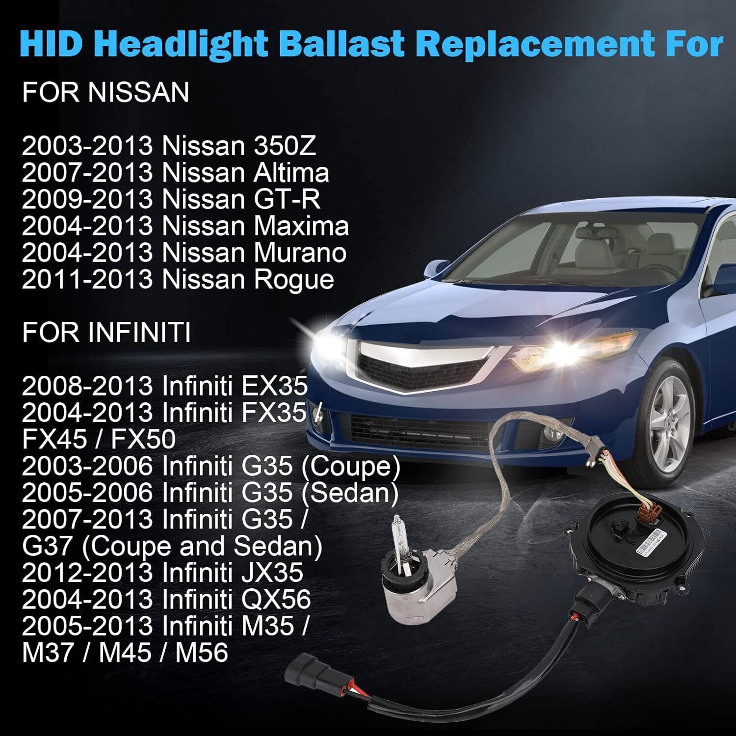 2 Set Xenon Ballast Igniter HID D2S Bulb Kit For 07-15 Infiniti G35 G37 Q40 Q50