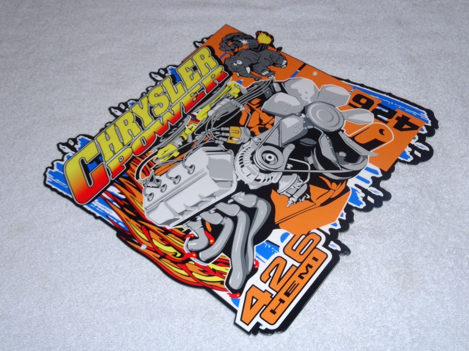 VINTAGE "CHRYSLER POWER 426 HEMI MOTOR ELEPHANT" 11 3/4" METAL GASOLINE OIL SIGN