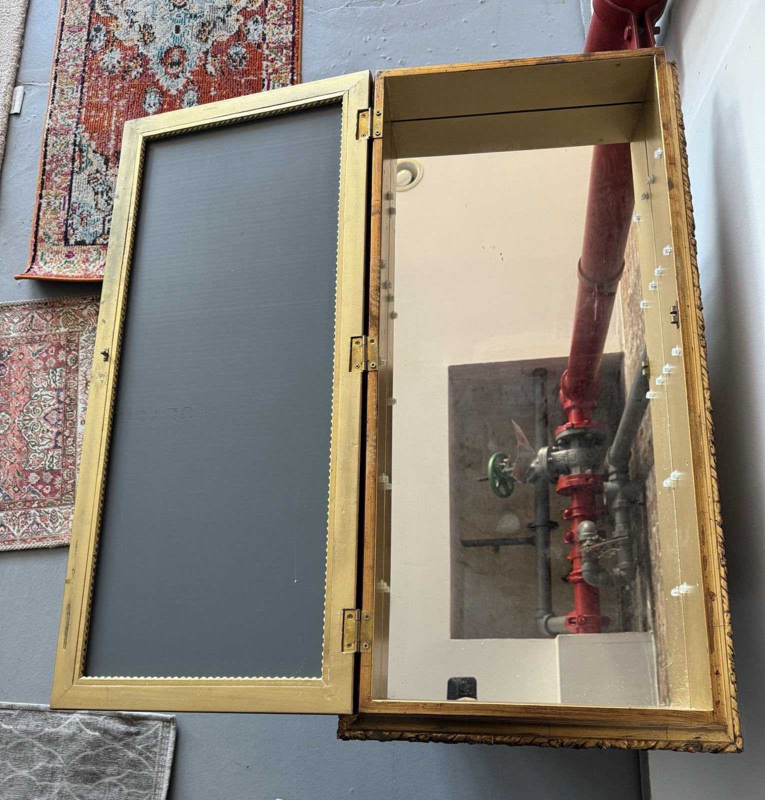 Antique Gold Solid Wooden Medicine Cabinet Glass Mirror 18x38x5 inches