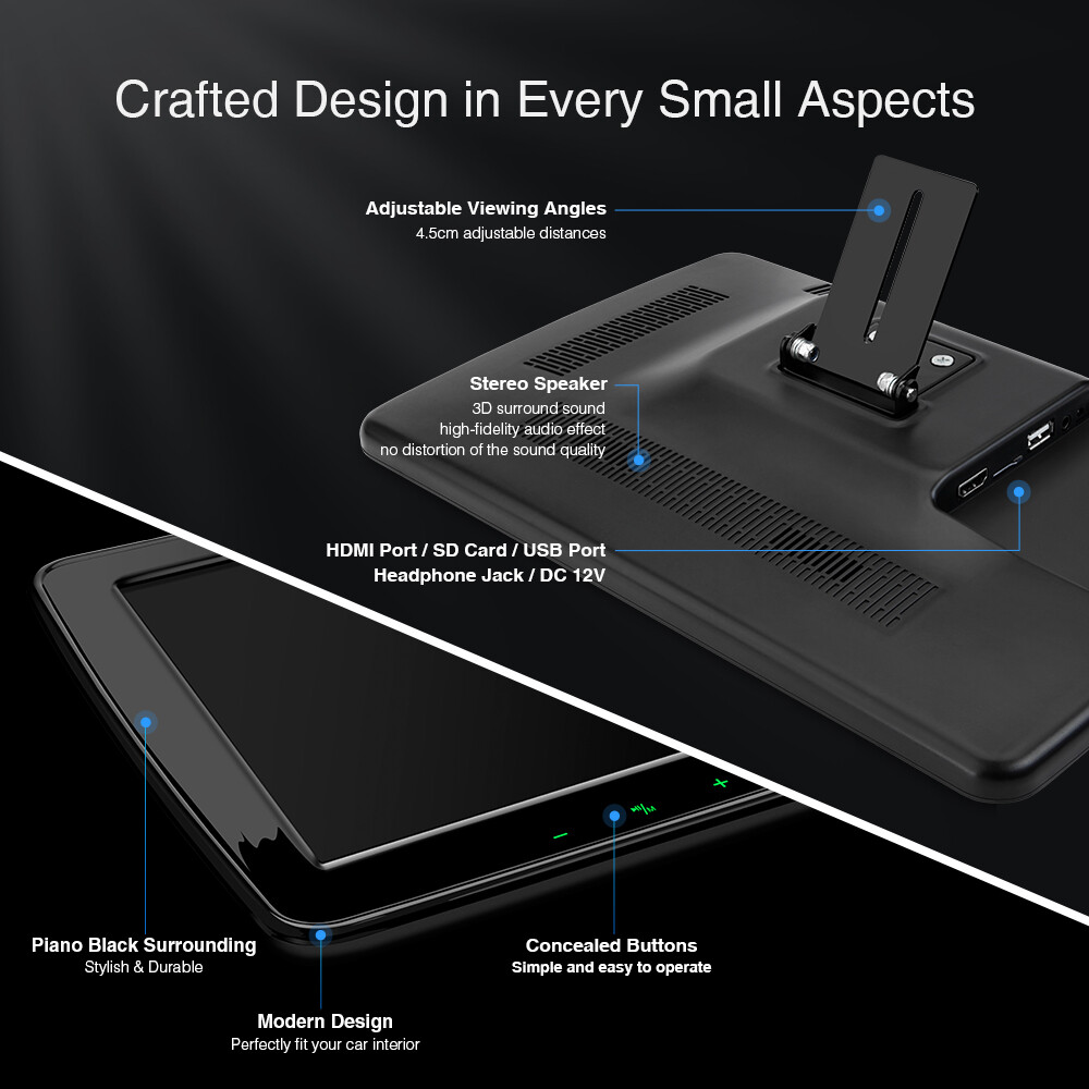 1PC 11.6" IPS Screen Car Headrest Monitor Multimedia Player HDMI USB 1366*768