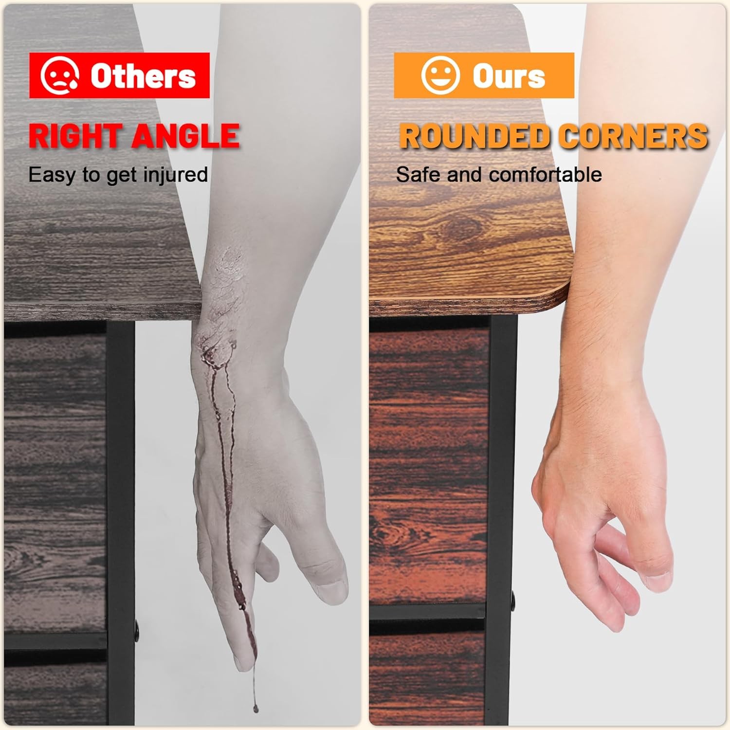 Dresser for Living Room with 10 Storage Drawers Organizer Unit Brown Curved