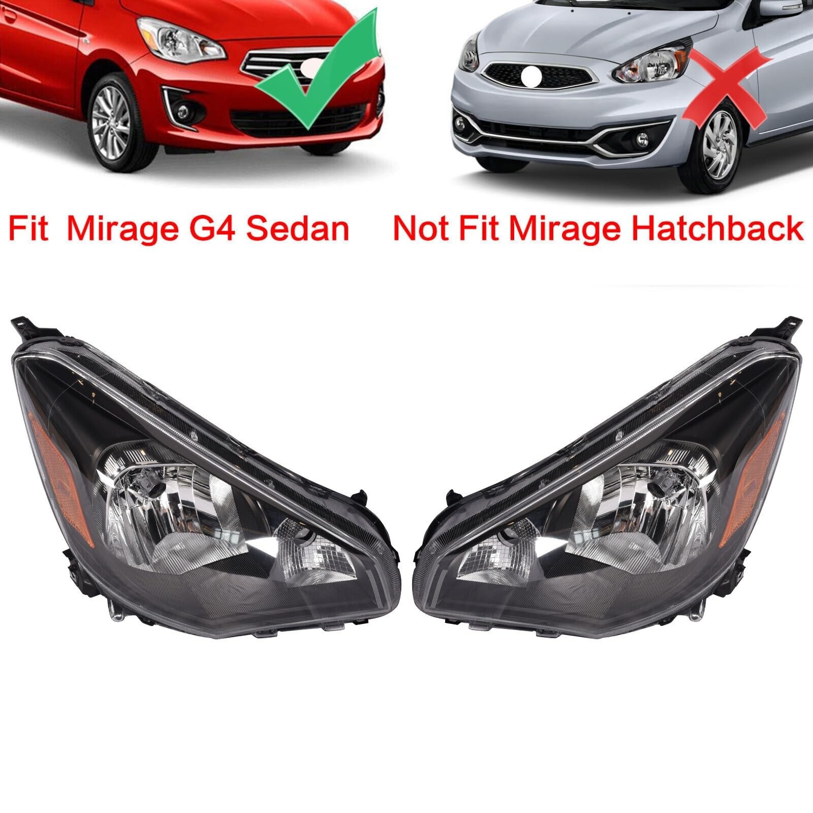 Headlight W/O Bulbs for Mitsubishi Mirage G4 Sedan Pair Halogen Head Lamp