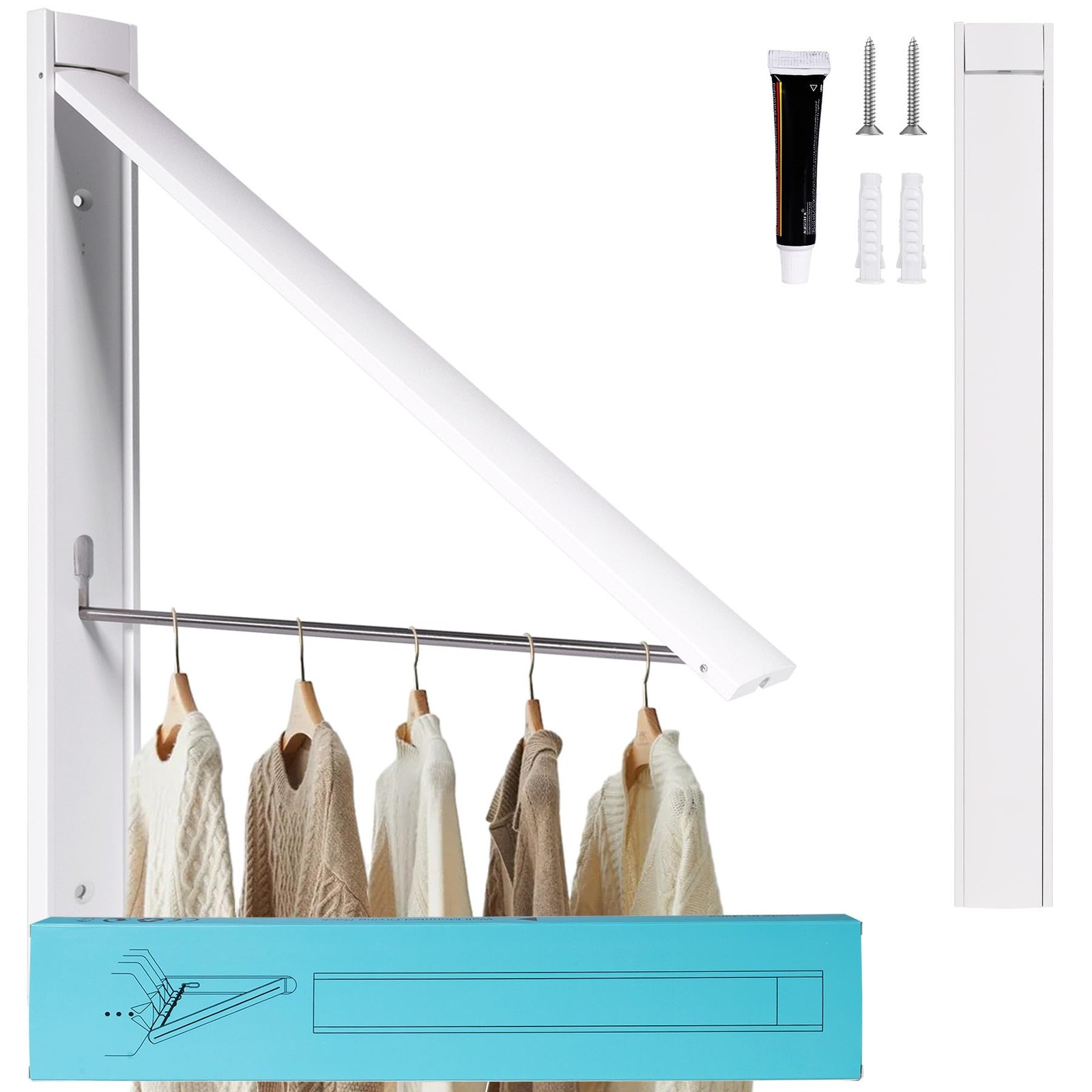 Ithywat Retractable Clothes Drying Rack，Space 0.4*1.57*14.37inches, White
