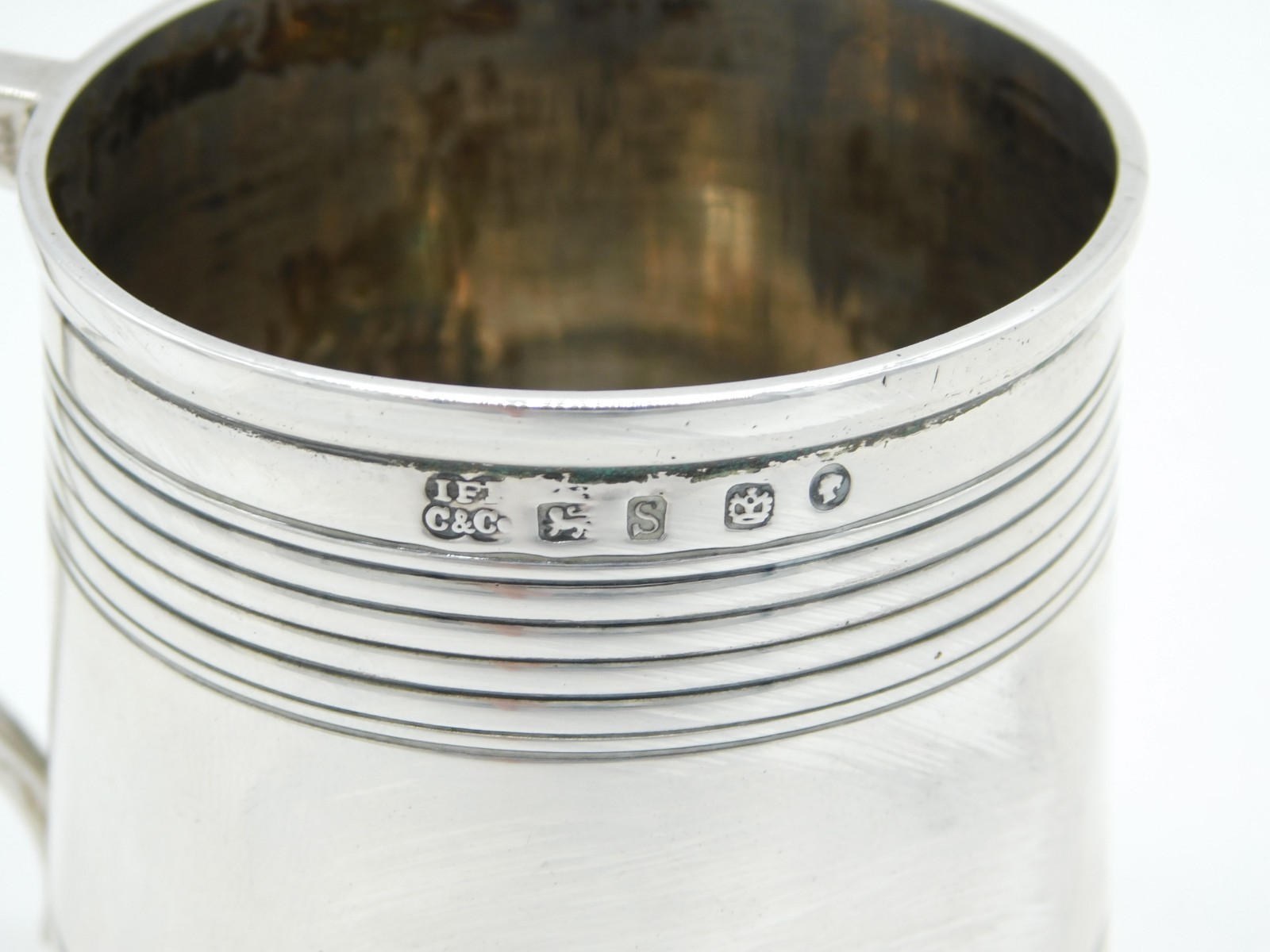 Victorian Sterling Silver Lined Pattern Christening Mug Antique 1860 Sheffield