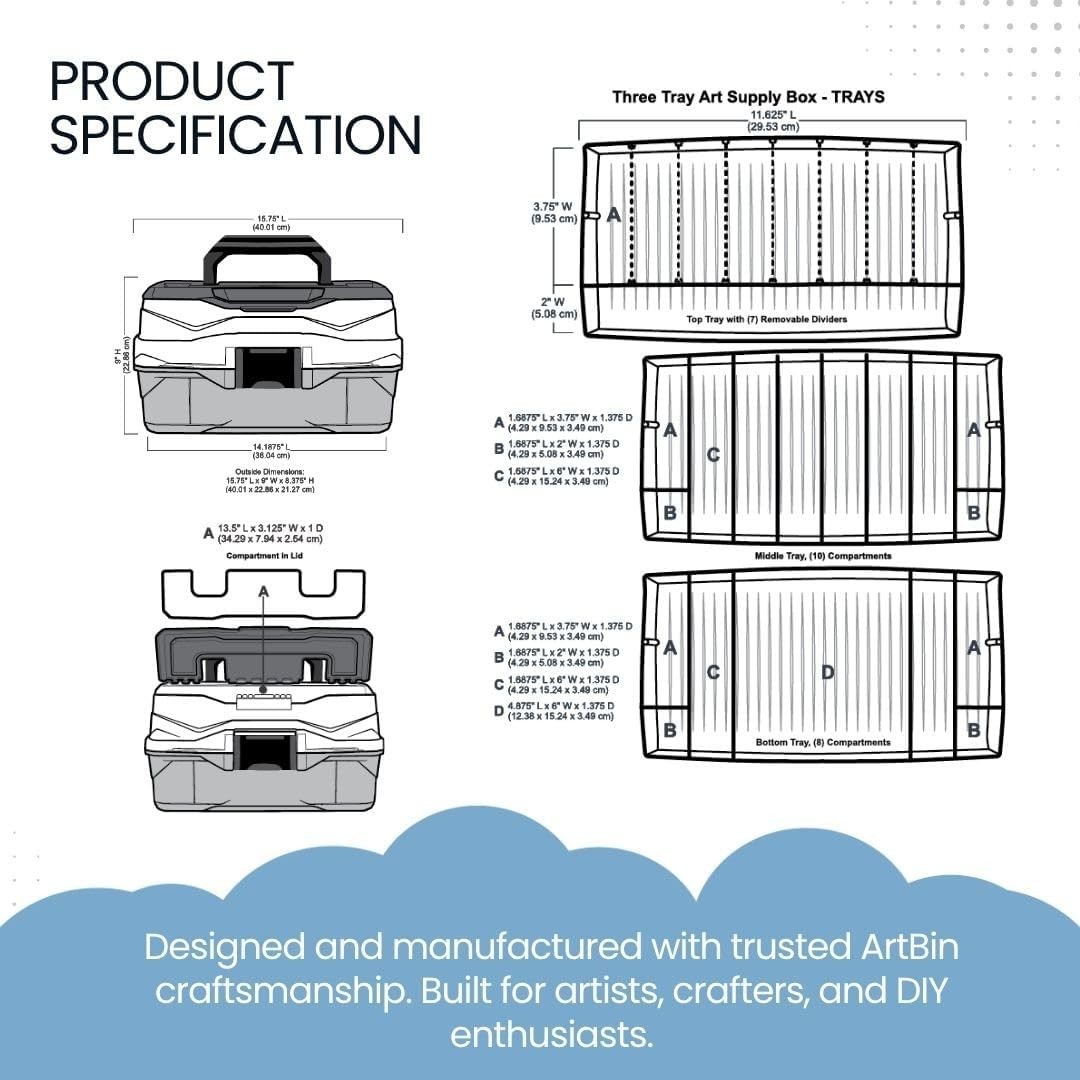 ArtBin 3-Tray Art Supply Box Portable Organizer for Crafts
