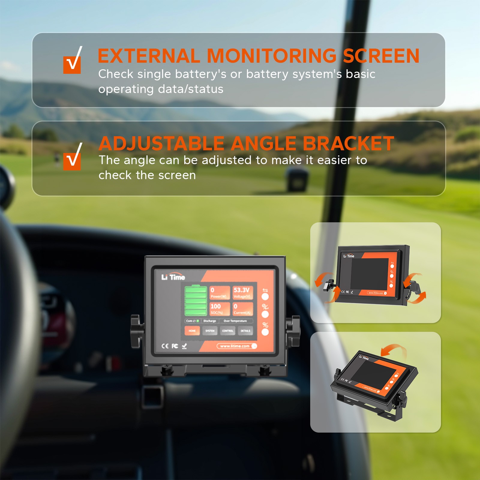 LiTime RS485 Real-time Monitoring Display For Golf Cart Home RV Lithium Battery