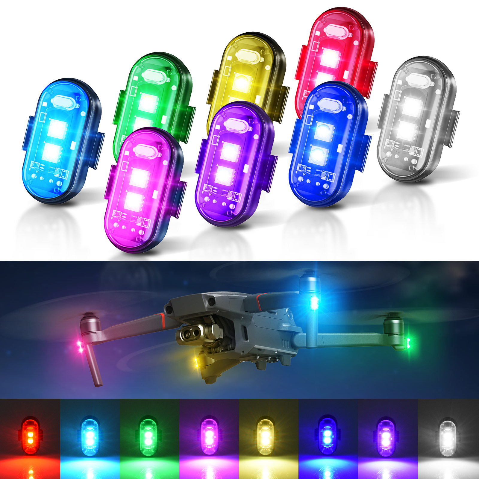 8PCS Wireless LED Strobe Lights,8 Colors Anti-Collision Led Warning Lights