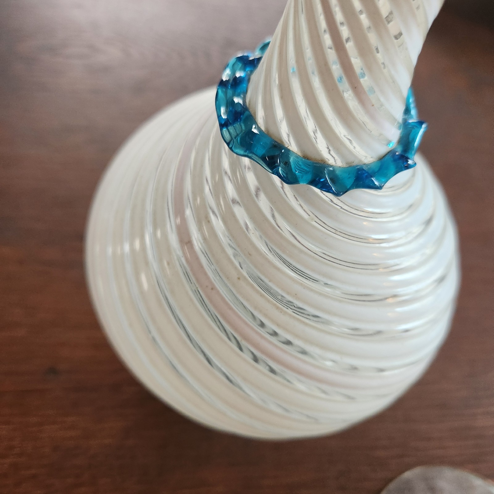 Italian Salviati Vetro a Fili Swirl Blue Rigaree Genie Bottle Decanter 2 Goblets