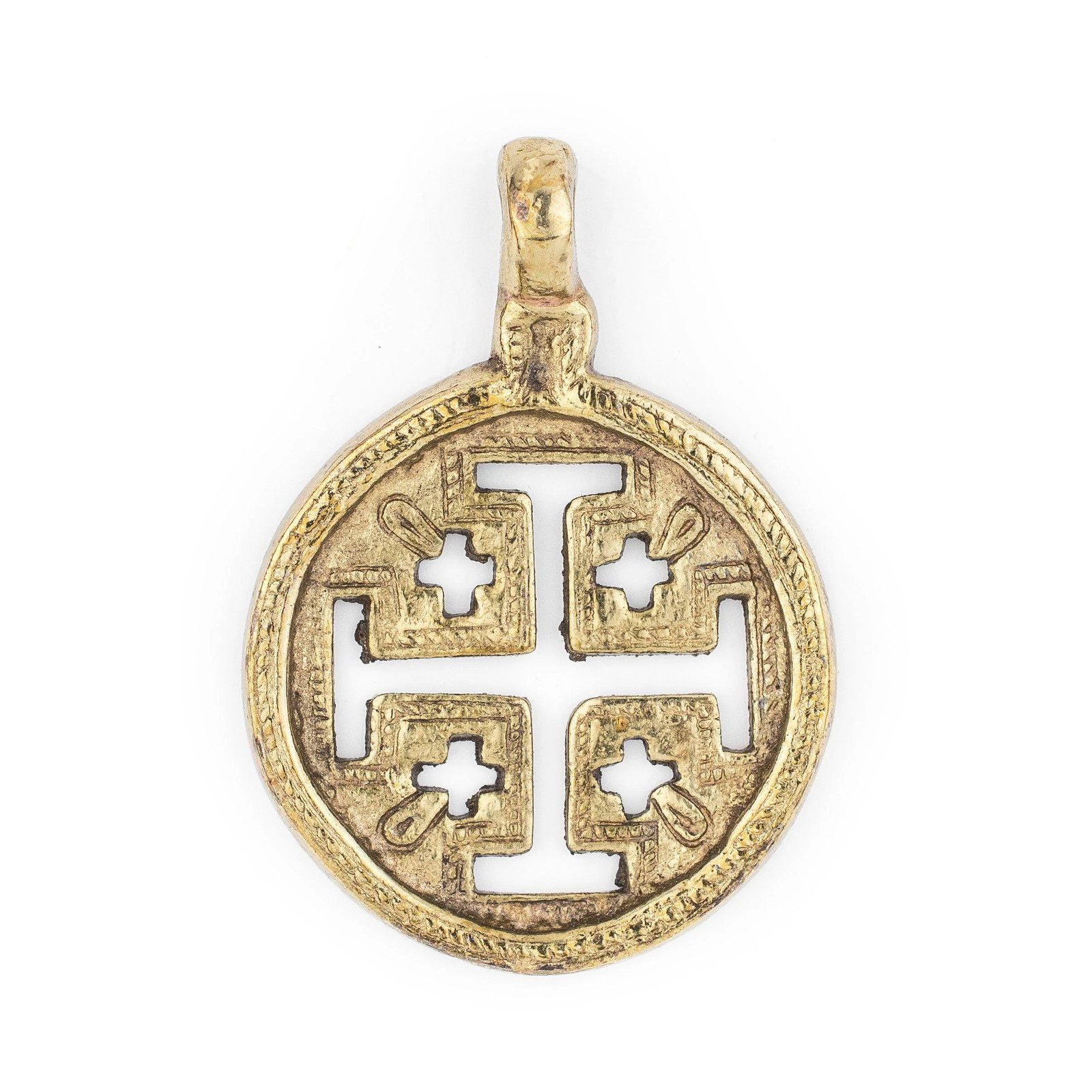 Jerusalem Ethiopian Brass Cross Pendant 70x50mm African Large Hole Handmade