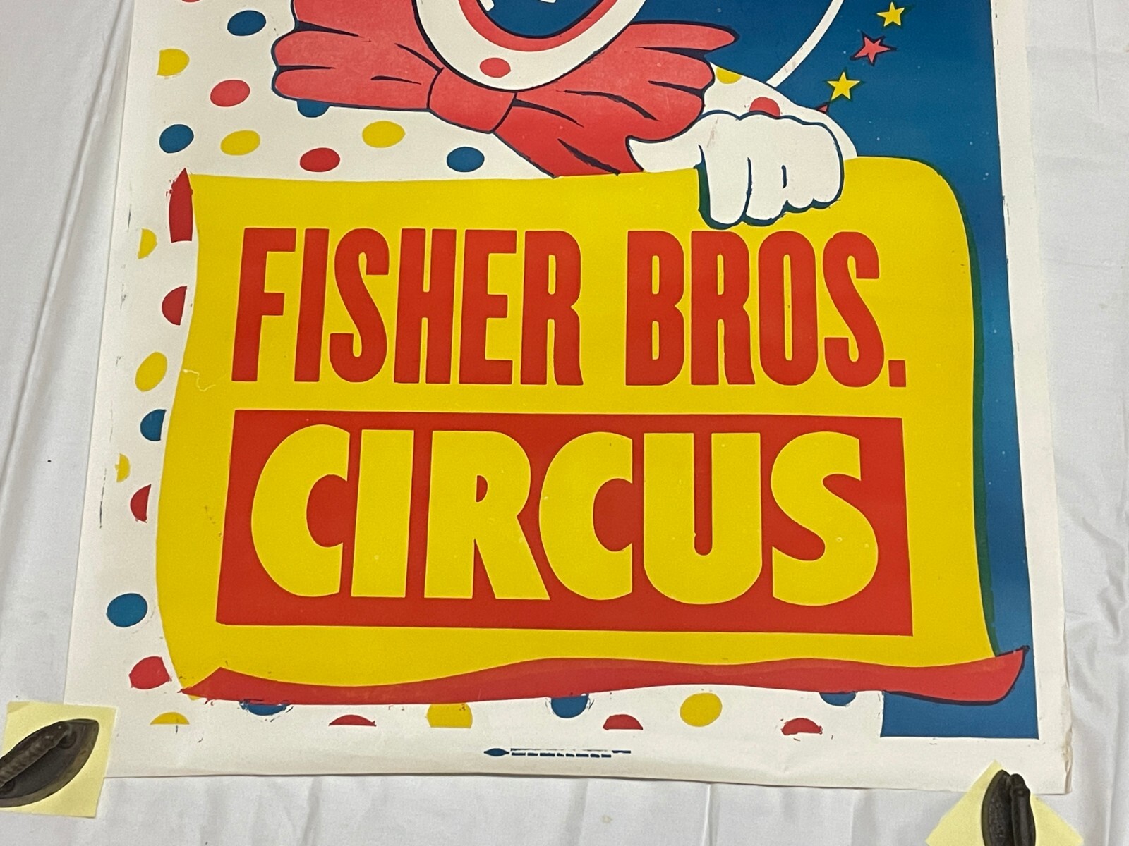 28" x 42" Original Vtg Fisher Bros Circus Poster Clown With Glasses Arkansas #3