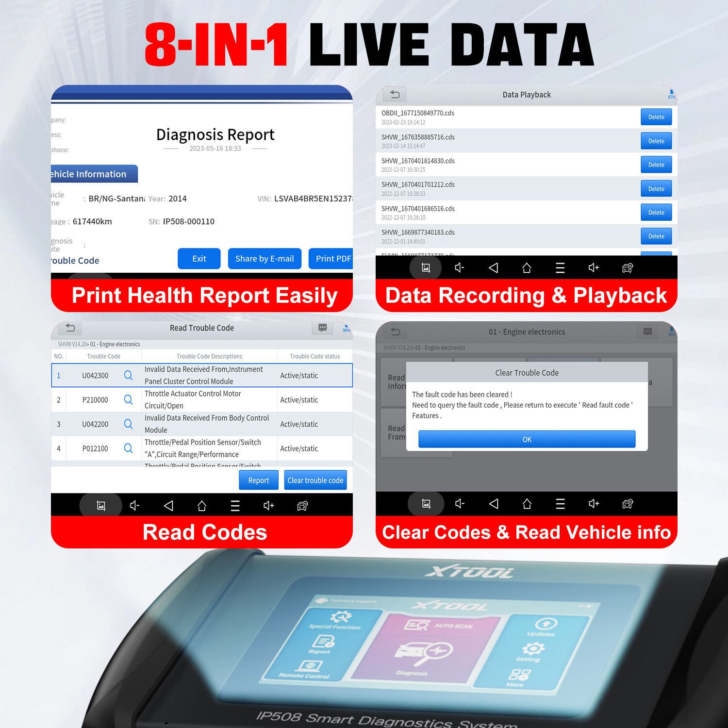 USED XTOOL IP508 Full OBD2 Diagnostic Scanner Auto VIN ABS BMS Oil Code Reader