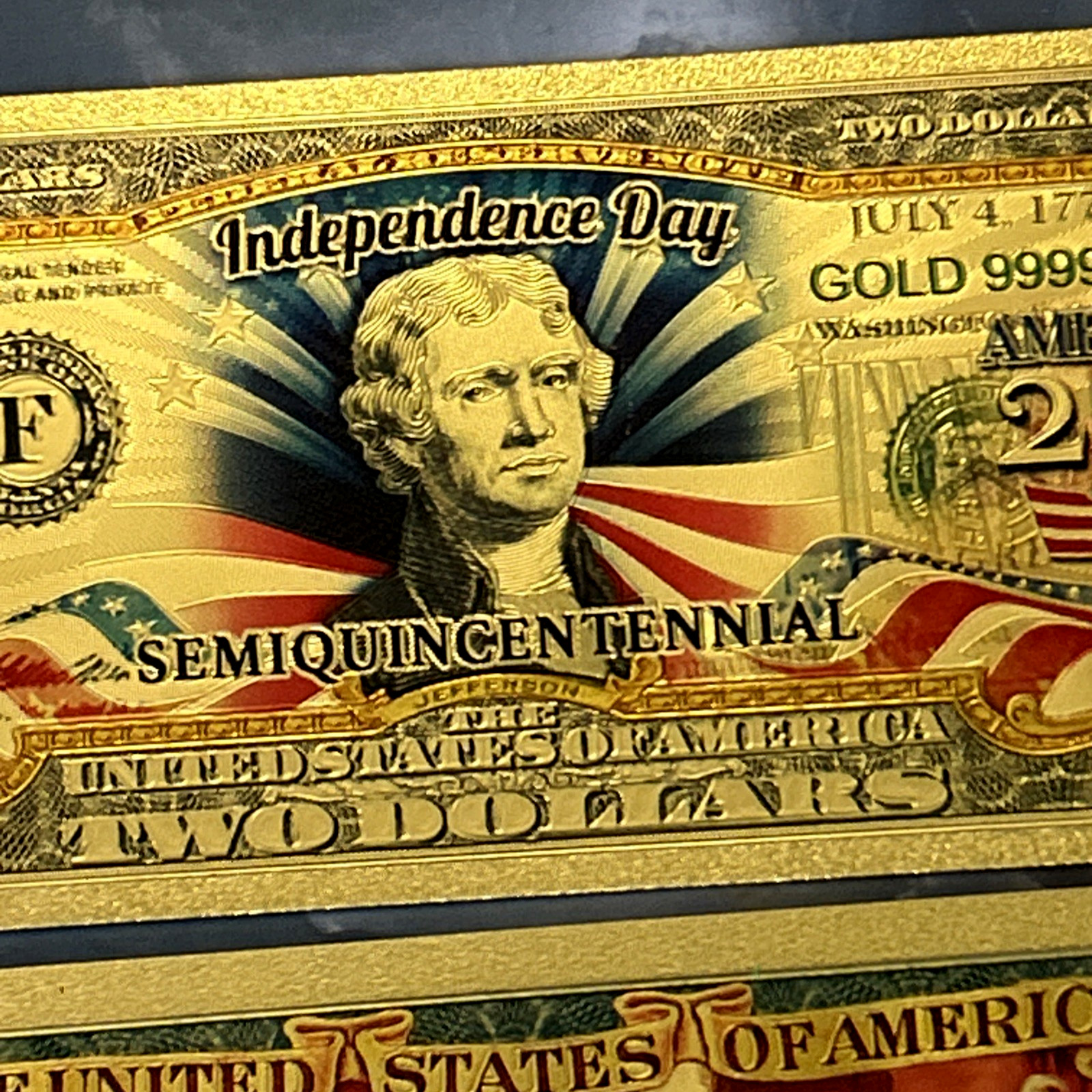 USA 250th Anniversary $2 Banknote 24K GOLD Plated Foil Rep. Collection Bill