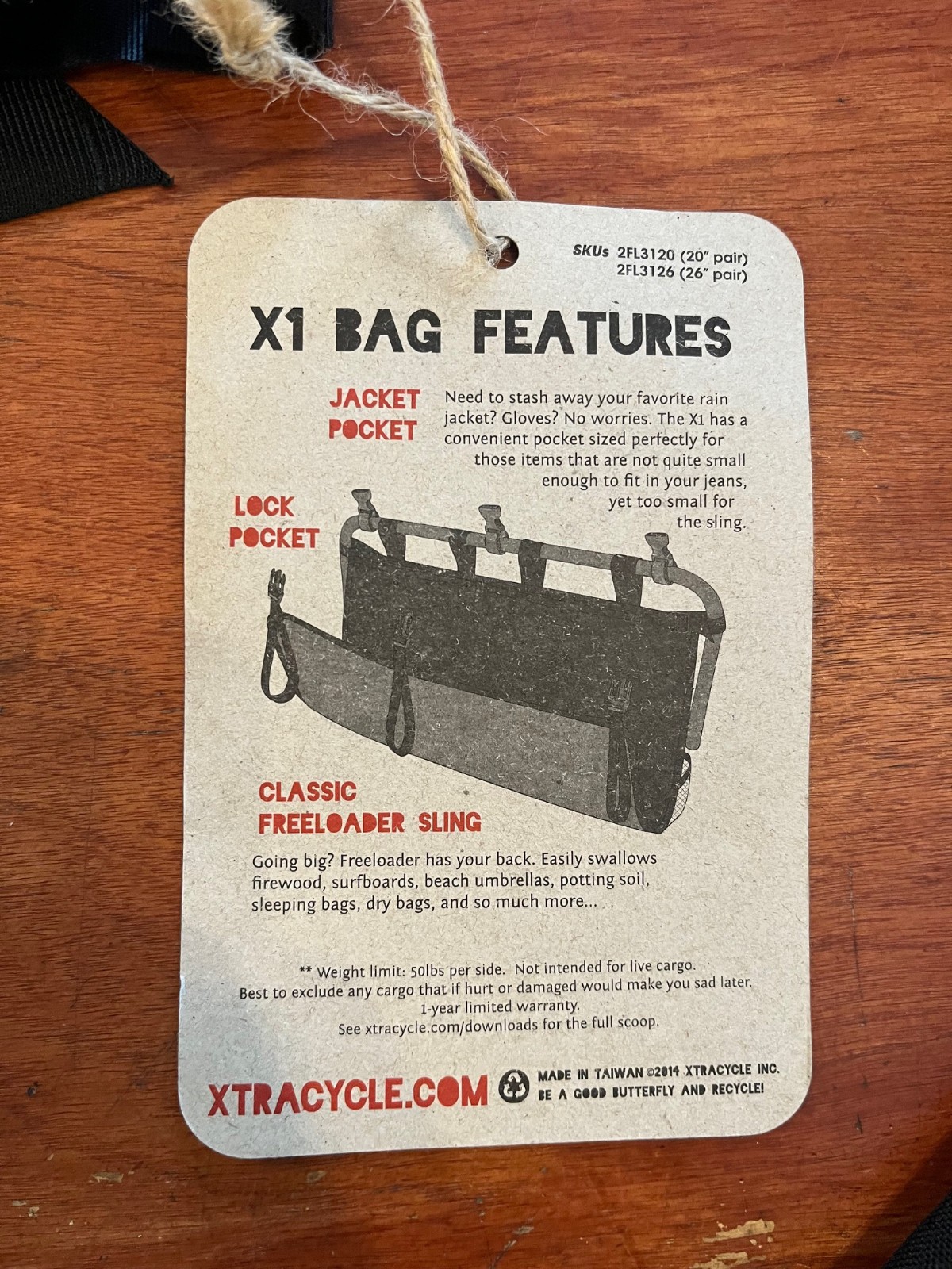 Pair of Xtracycle X1 Cargo Bike Bag Slings FreeLoader (20 inch) Left and Right