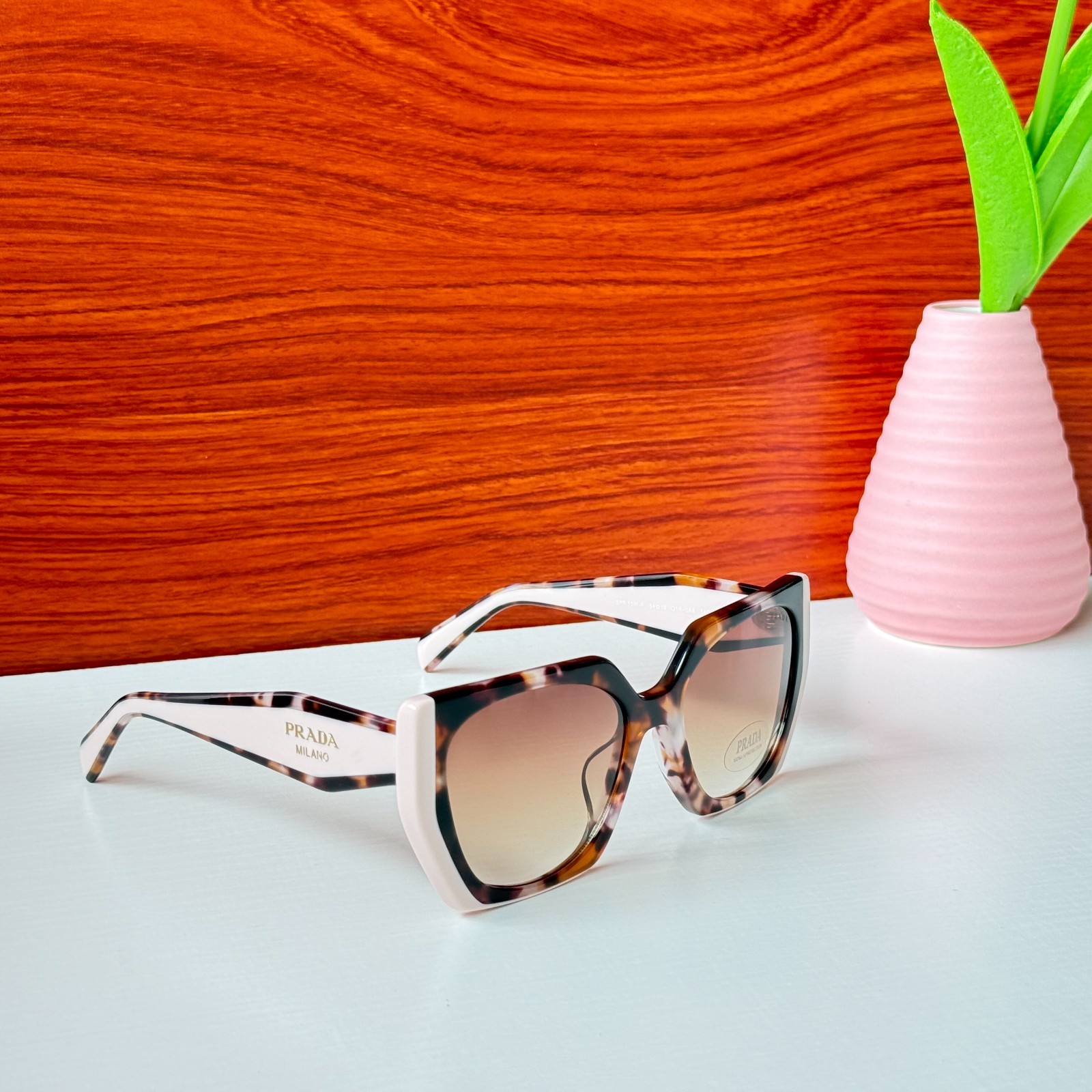 Prada SPR15W Tortoiseshell Pink Oversized Square 54-19-140 Sunglasses